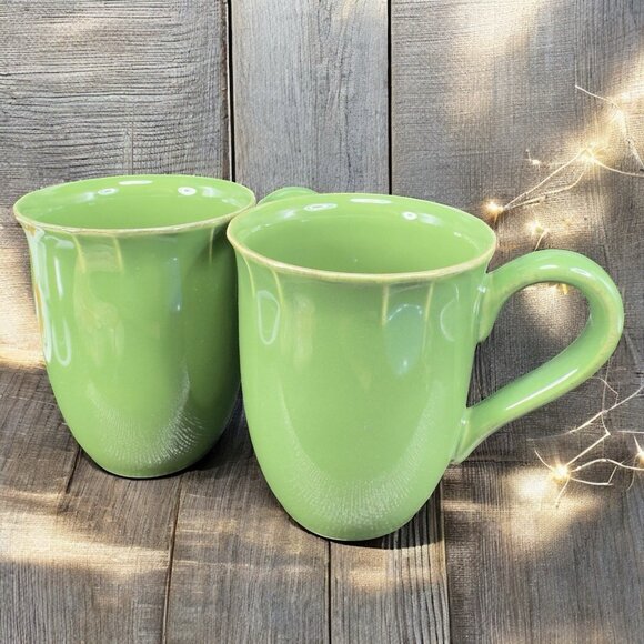 Pierre Deux Ceramic Coffee Mug Cup Set 2 Green Glaze Mugs Cups France Vintage - Picture 3 of 15